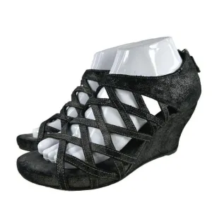 Eileen Fisher Women's Oodle Caged Sandals US 8.5 Black Strappy Wedge Open-Toe