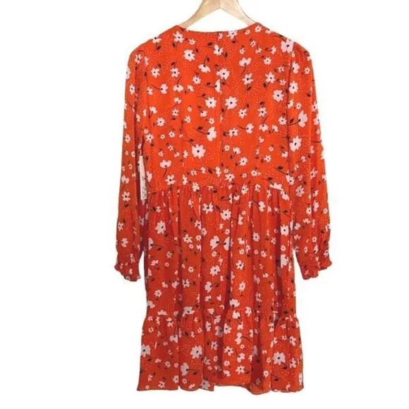 Eliza J Women's Tiered Formal Floral Soft Short Dress Red Orange Size 6