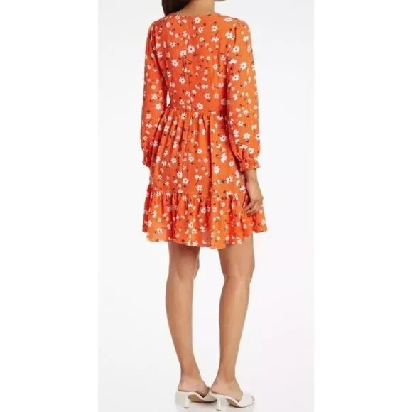 Eliza J Women's Tiered Formal Floral Soft Short Dress Red Orange Size 6