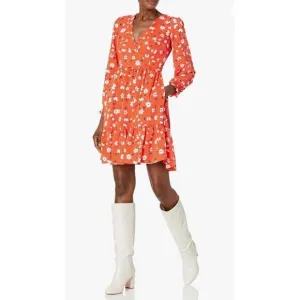 Eliza J Women's Tiered Formal Floral Soft Short Dress Red Orange Size 6