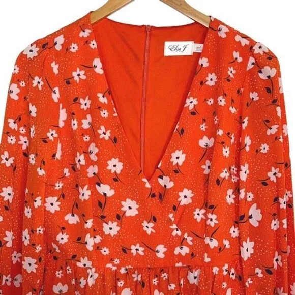 Eliza J Women's Tiered Formal Floral Soft Short Dress Red Orange Size 6