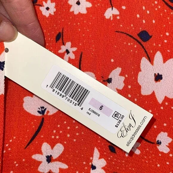 Eliza J Women's Tiered Formal Floral Soft Short Dress Red Orange Size 6