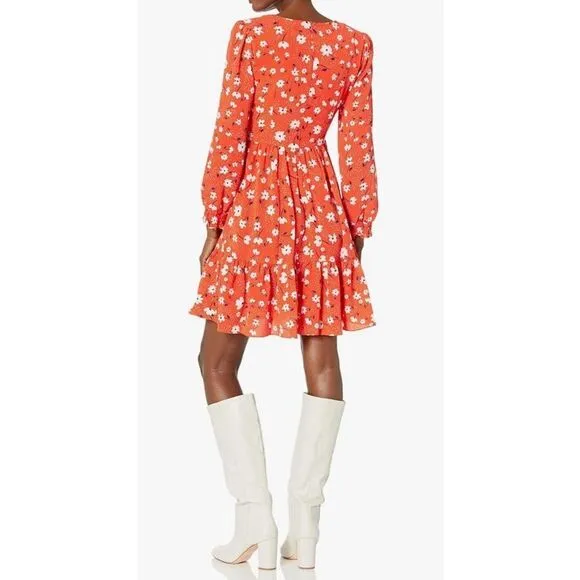 Eliza J Women's Tiered Formal Floral Soft Short Dress Red Orange Size 6