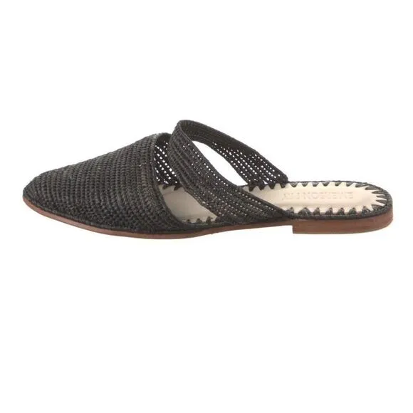 Emerson Fry Womens Raffia Woven Slide Close Toe Mule Flats Black Size 8