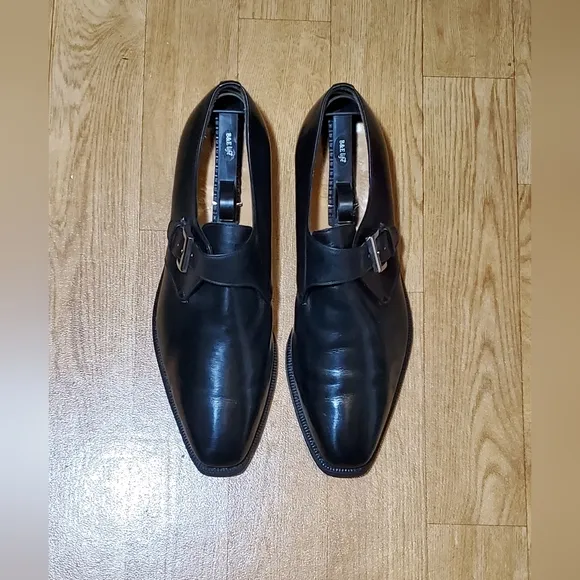 ENZO BONAFE Single Monk Strap Black Leather Dress Shoes Loafers 10.5 Reg
