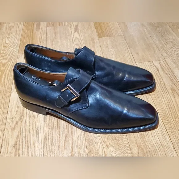 ENZO BONAFE Single Monk Strap Black Leather Dress Shoes Loafers 10.5 Reg