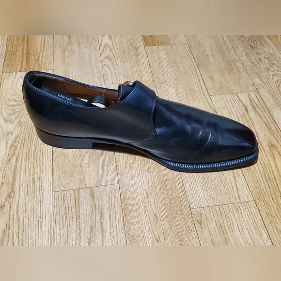 ENZO BONAFE Single Monk Strap Black Leather Dress Shoes Loafers 10.5 Reg