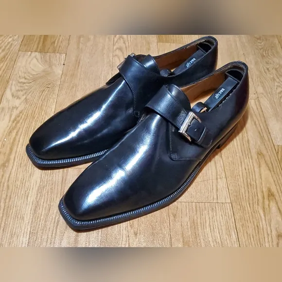 ENZO BONAFE Single Monk Strap Black Leather Dress Shoes Loafers 10.5 Reg