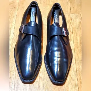 ENZO BONAFE Single Monk Strap Black Leather Dress Shoes Loafers 10.5 Reg