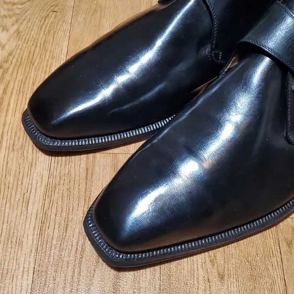 ENZO BONAFE Single Monk Strap Black Leather Dress Shoes Loafers 10.5 Reg