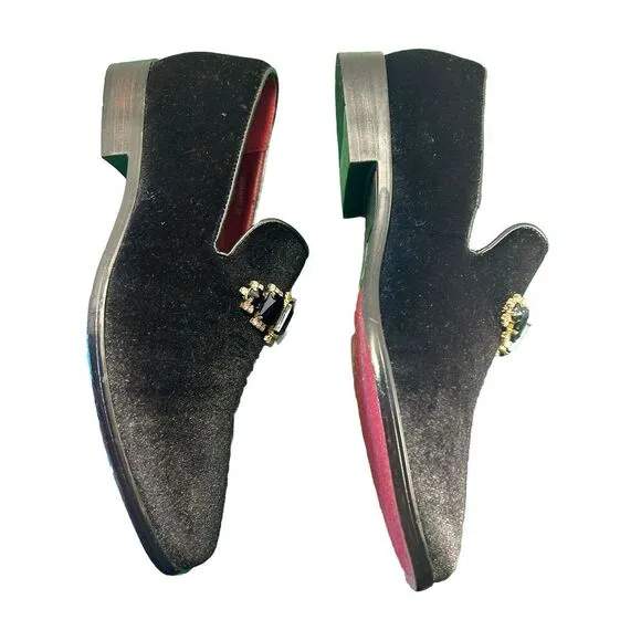 Enzo Romeo Vintage Plain‎ Rhinestone Velvet Black Dress Loafers, Size 8.5