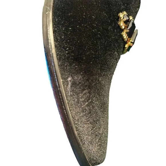 Enzo Romeo Vintage Plain‎ Rhinestone Velvet Black Dress Loafers, Size 8.5