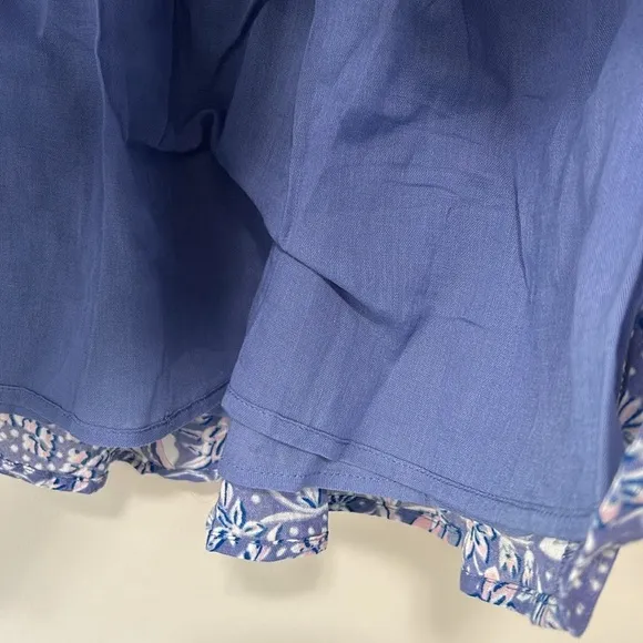Evereve Sundry Floral Flounce Skirt Ruffle Chambray Blue Pink Sz 0 US XS NEW