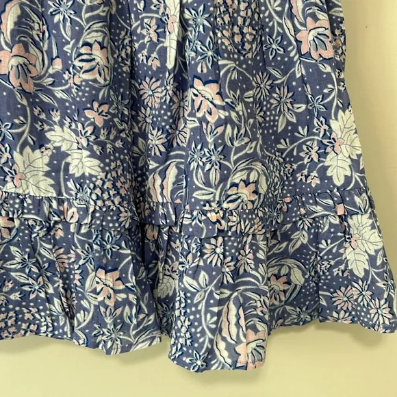 Evereve Sundry Floral Flounce Skirt Ruffle Chambray Blue Pink Sz 0 US XS NEW