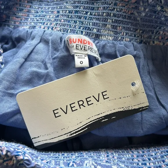 Evereve Sundry Floral Flounce Skirt Ruffle Chambray Blue Pink Sz 0 US XS NEW