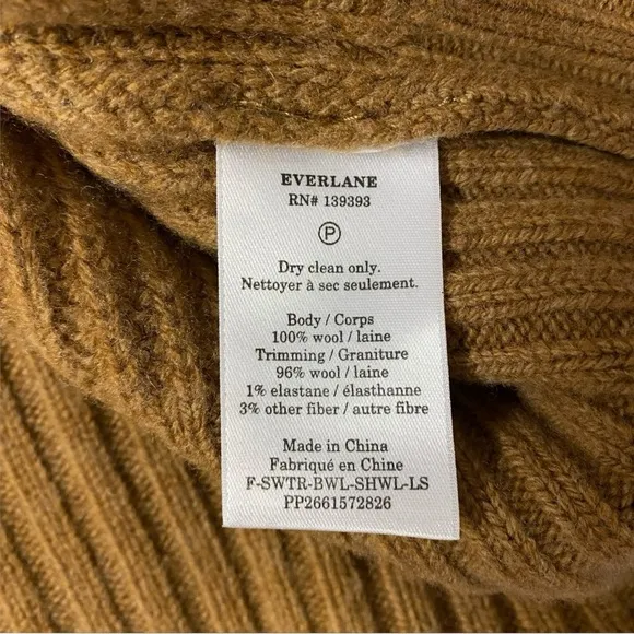 EVERLANE Felted Merino Shawl Collar Sweater in Camel Sz M