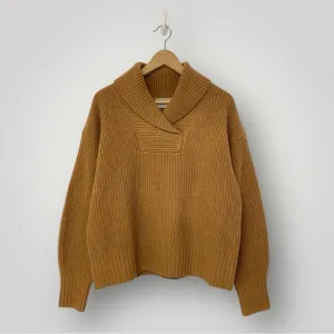EVERLANE Felted Merino Shawl Collar Sweater in Camel Sz M