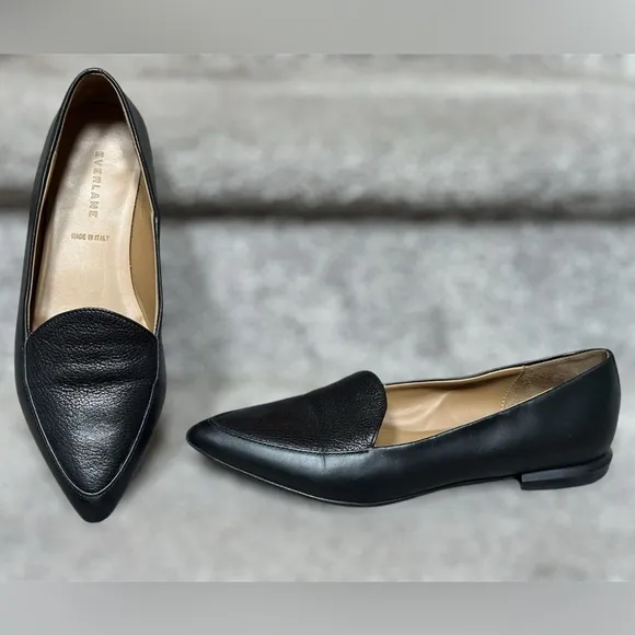 Everlane Modern Point Black Leather Loafers - Women’s 8 - Made in Italy