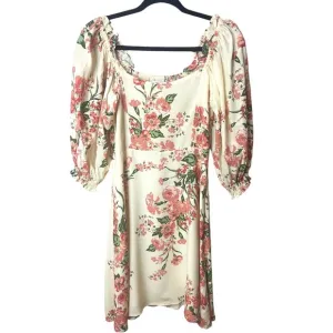 Faithful The Brand Floral Short Baloon Sleeve Mini Dress Demure Spring SZ S NWOT