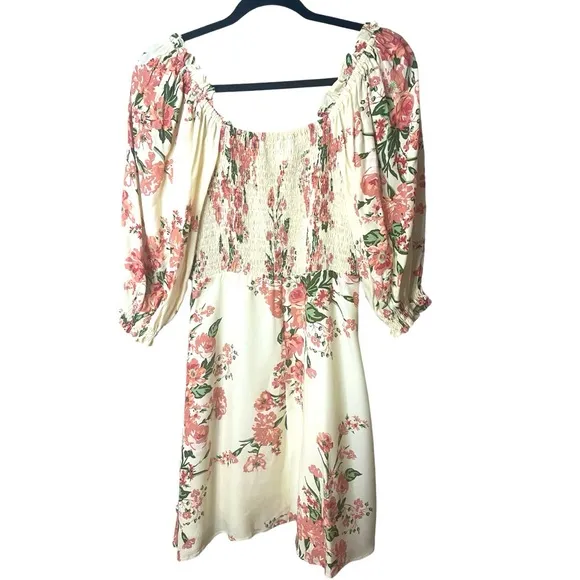 Faithful The Brand Floral Short Baloon Sleeve Mini Dress Demure Spring SZ S NWOT