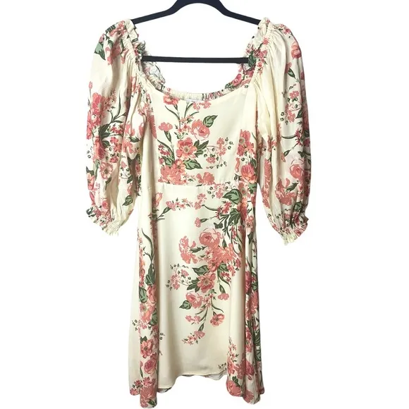 Faithful The Brand Floral Short Baloon Sleeve Mini Dress Demure Spring SZ S NWOT
