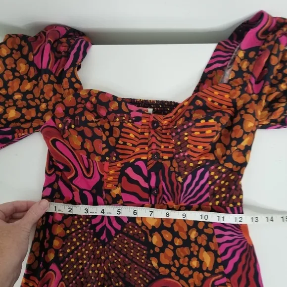 Farm Rio Leopard Hearts Long Sleeve Mini Dress Size XS Sweetheart Neckline