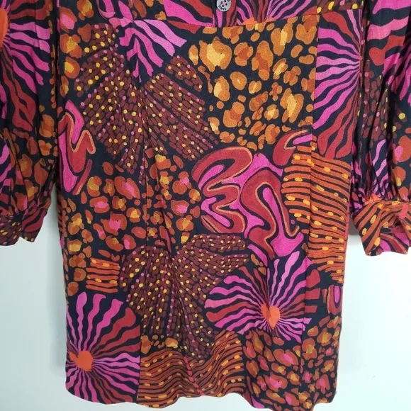 Farm Rio Leopard Hearts Long Sleeve Mini Dress Size XS Sweetheart Neckline