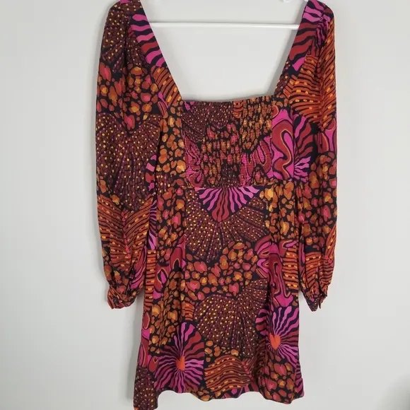 Farm Rio Leopard Hearts Long Sleeve Mini Dress Size XS Sweetheart Neckline