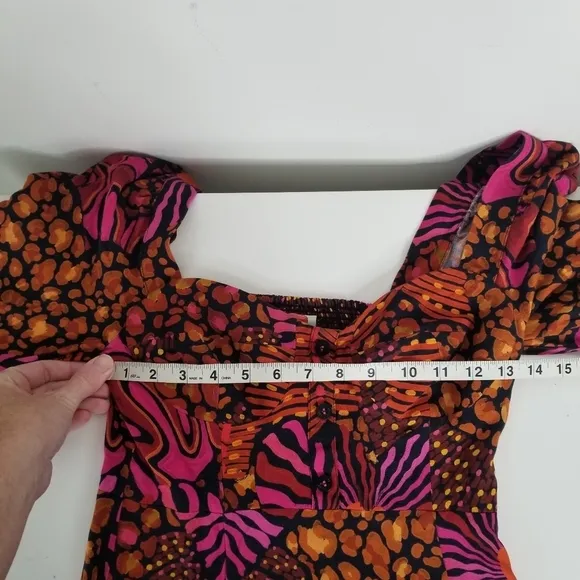 Farm Rio Leopard Hearts Long Sleeve Mini Dress Size XS Sweetheart Neckline