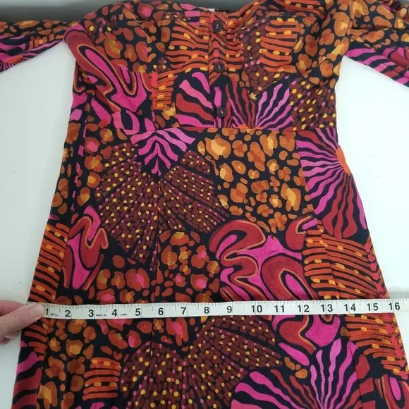 Farm Rio Leopard Hearts Long Sleeve Mini Dress Size XS Sweetheart Neckline