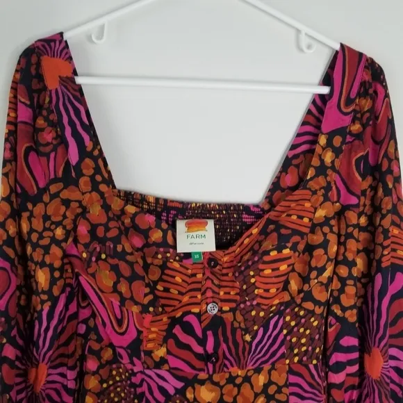 Farm Rio Leopard Hearts Long Sleeve Mini Dress Size XS Sweetheart Neckline