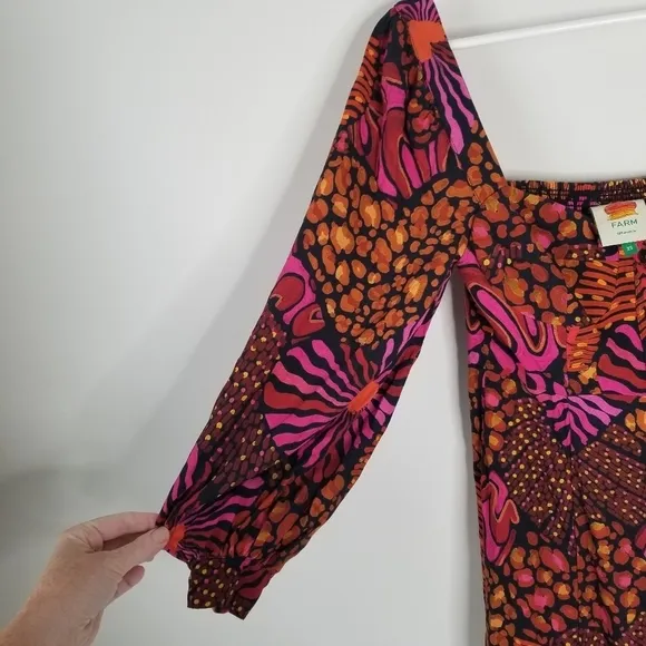 Farm Rio Leopard Hearts Long Sleeve Mini Dress Size XS Sweetheart Neckline
