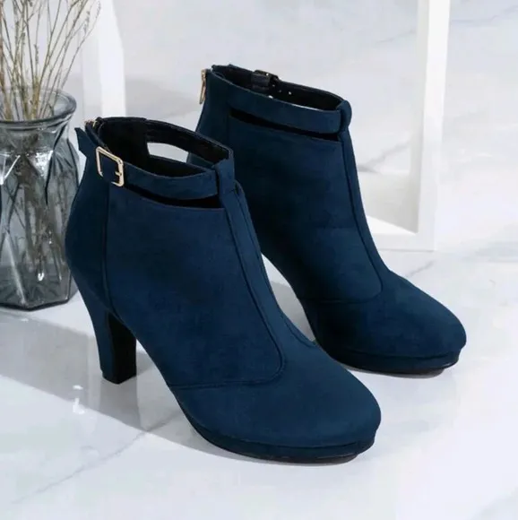 Fashion High Heel Ankle Boots With Waterproof Platform