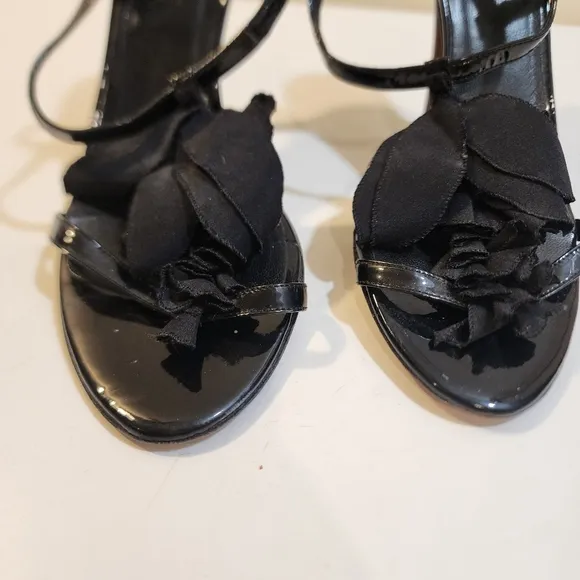 FENDI Vintage Black Patent leather Stilletos Strappy Sandals size 36.5 M