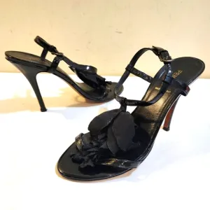 FENDI Vintage Black Patent leather Stilletos Strappy Sandals size 36.5 M