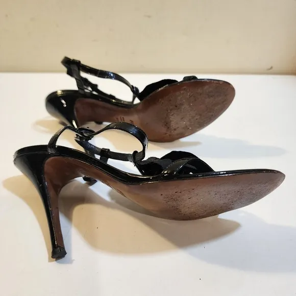 FENDI Vintage Black Patent leather Stilletos Strappy Sandals size 36.5 M