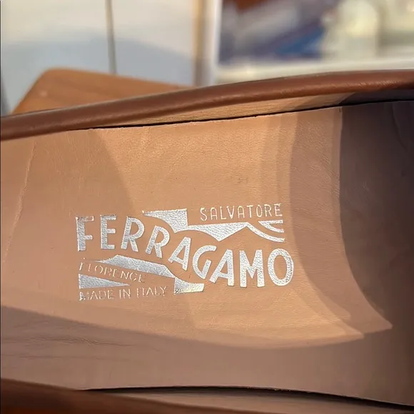 Ferragamo Brown Leather Driving Loafers with Silver Buckle NWOT