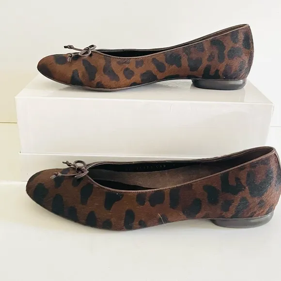 Ferragamo brown ponyhair animal print ballet flats 7.5