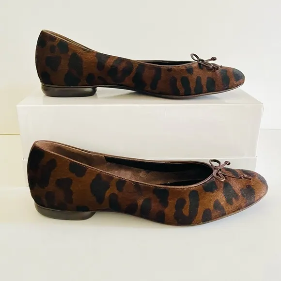 Ferragamo brown ponyhair animal print ballet flats 7.5