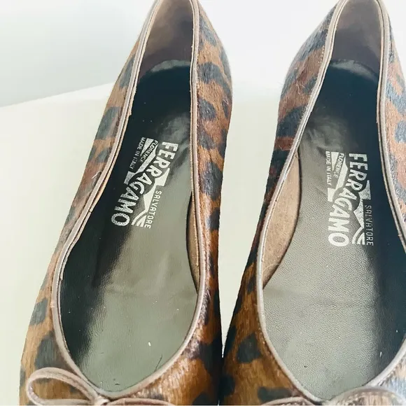 Ferragamo brown ponyhair animal print ballet flats 7.5