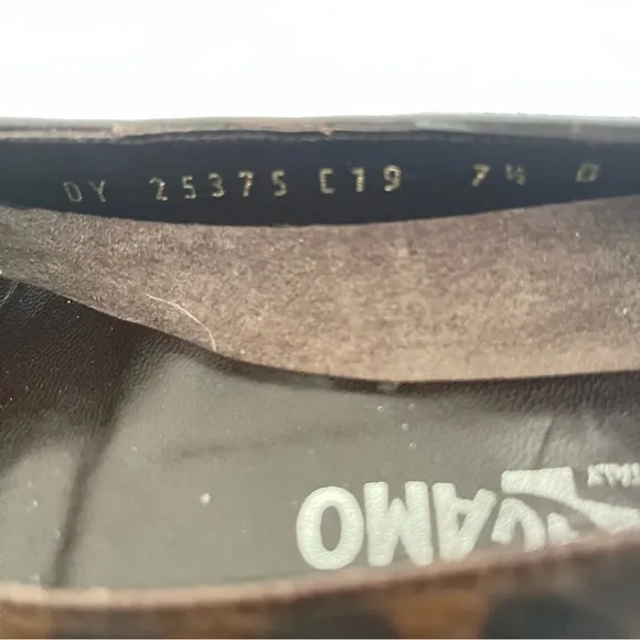 Ferragamo brown ponyhair animal print ballet flats 7.5