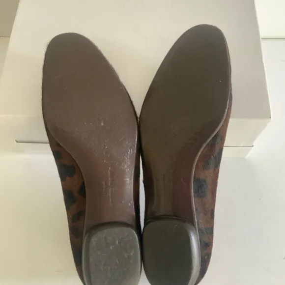 Ferragamo brown ponyhair animal print ballet flats 7.5