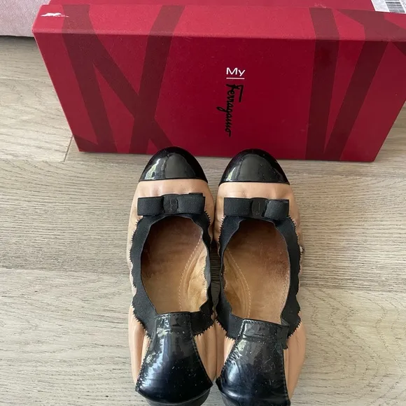 Ferragamo Color Block Nude Ballet Flats