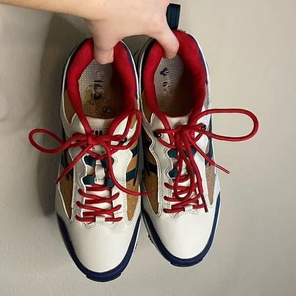 Fila Ray Tracer Leather Cream Blue Sneakers Size 8