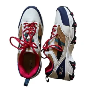 Fila Ray Tracer Leather Cream Blue Sneakers Size 8