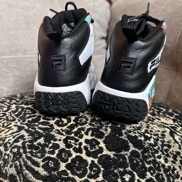 Fila White and Black High-Top Sneakers with Multicolor Accents