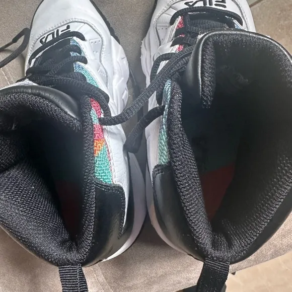 Fila White and Black High-Top Sneakers with Multicolor Accents