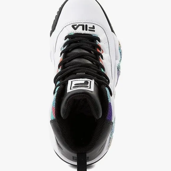 Fila White and Black High-Top Sneakers with Multicolor Accents