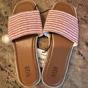 flat band sandals tan red and white size 7