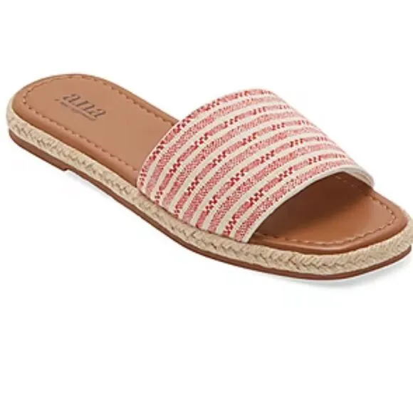 flat band sandals tan red and white size 7